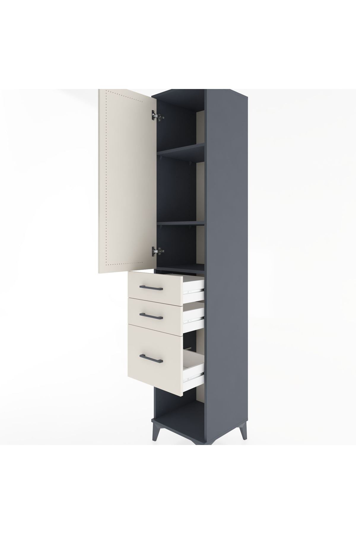 Hyperion Dolap 3 Raflı 3 Çekmeceli Tek Kapaklı 44x44x221 Antrasit-Aytaşı