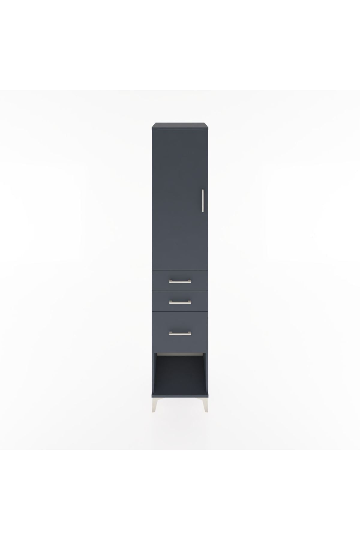 Hyperion Dolap 3 Raflı 3 Çekmeceli Tek Kapaklı 44x44x221 Antrasit-Antrasit