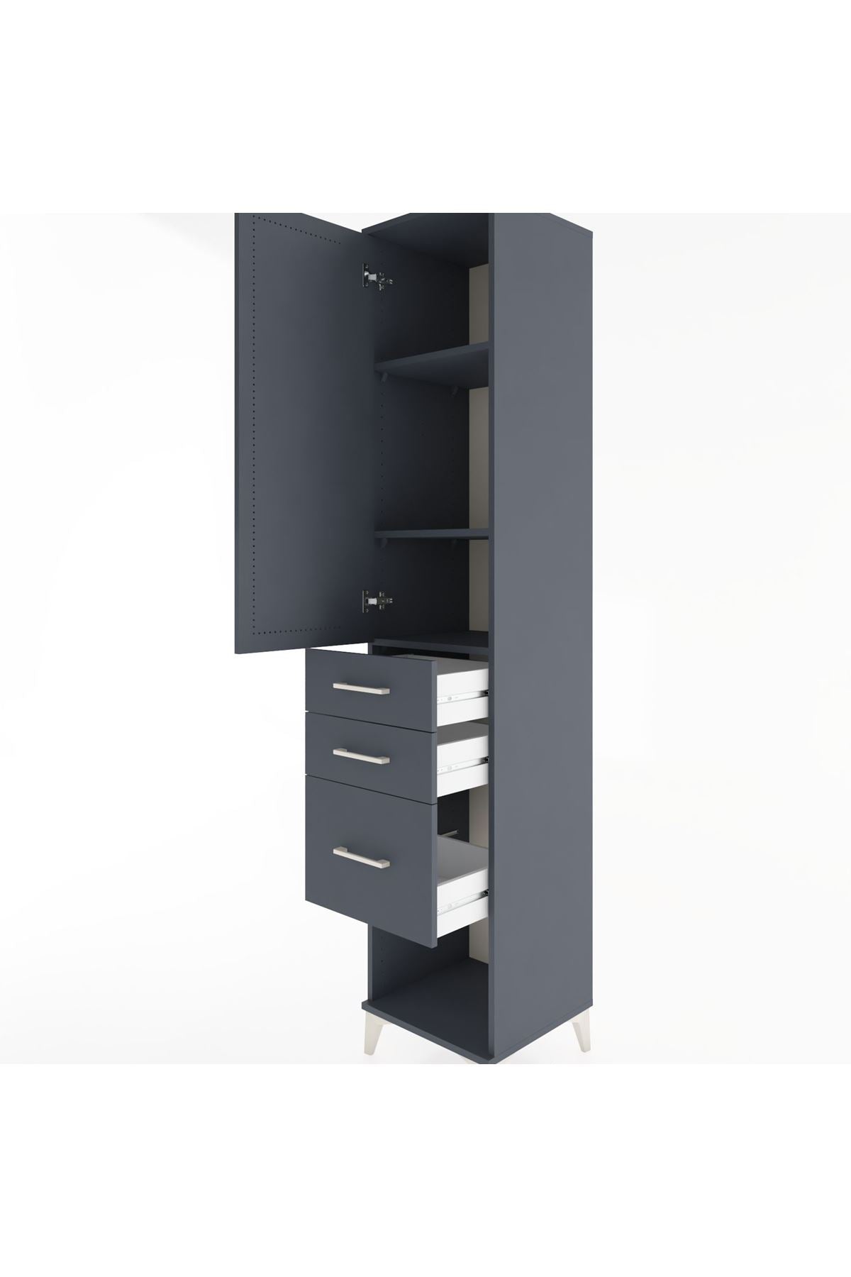 Hyperion Dolap 3 Raflı 3 Çekmeceli Tek Kapaklı 44x44x221 Antrasit-Antrasit