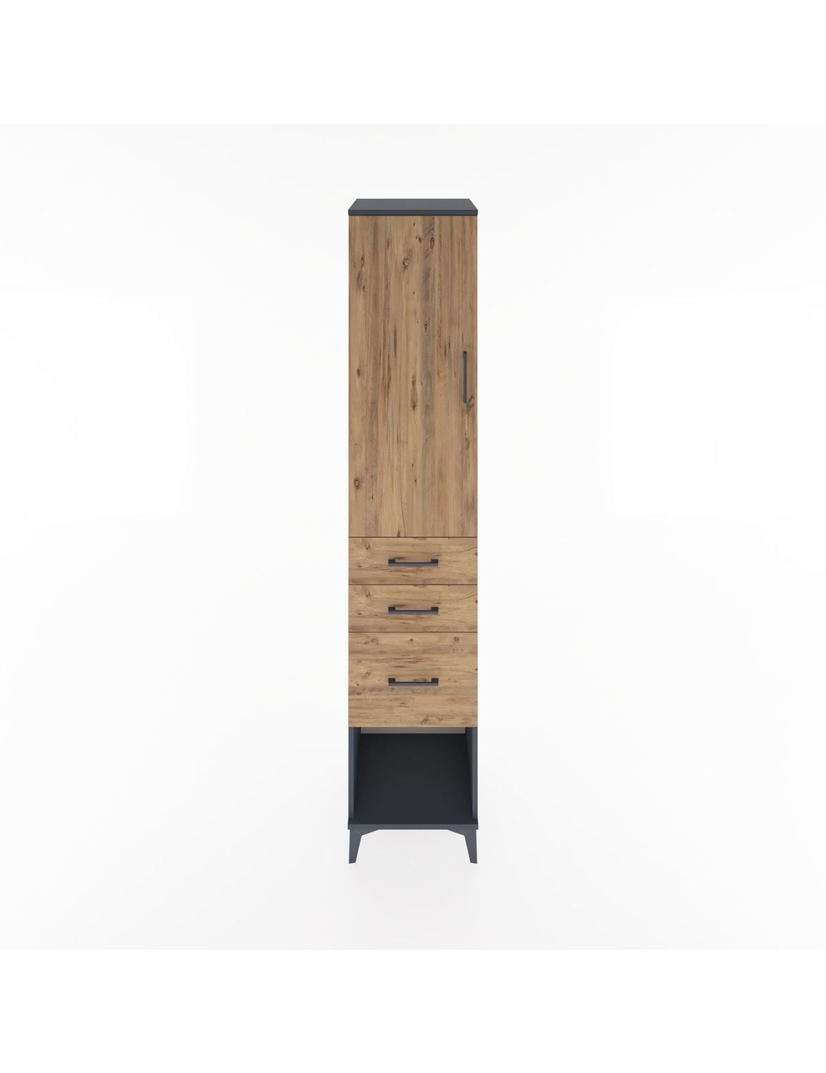 Hyperion Dolap 3 Raflı 3 Çekmeceli Tek Kapaklı 44x44x221 Antrasit-Çam