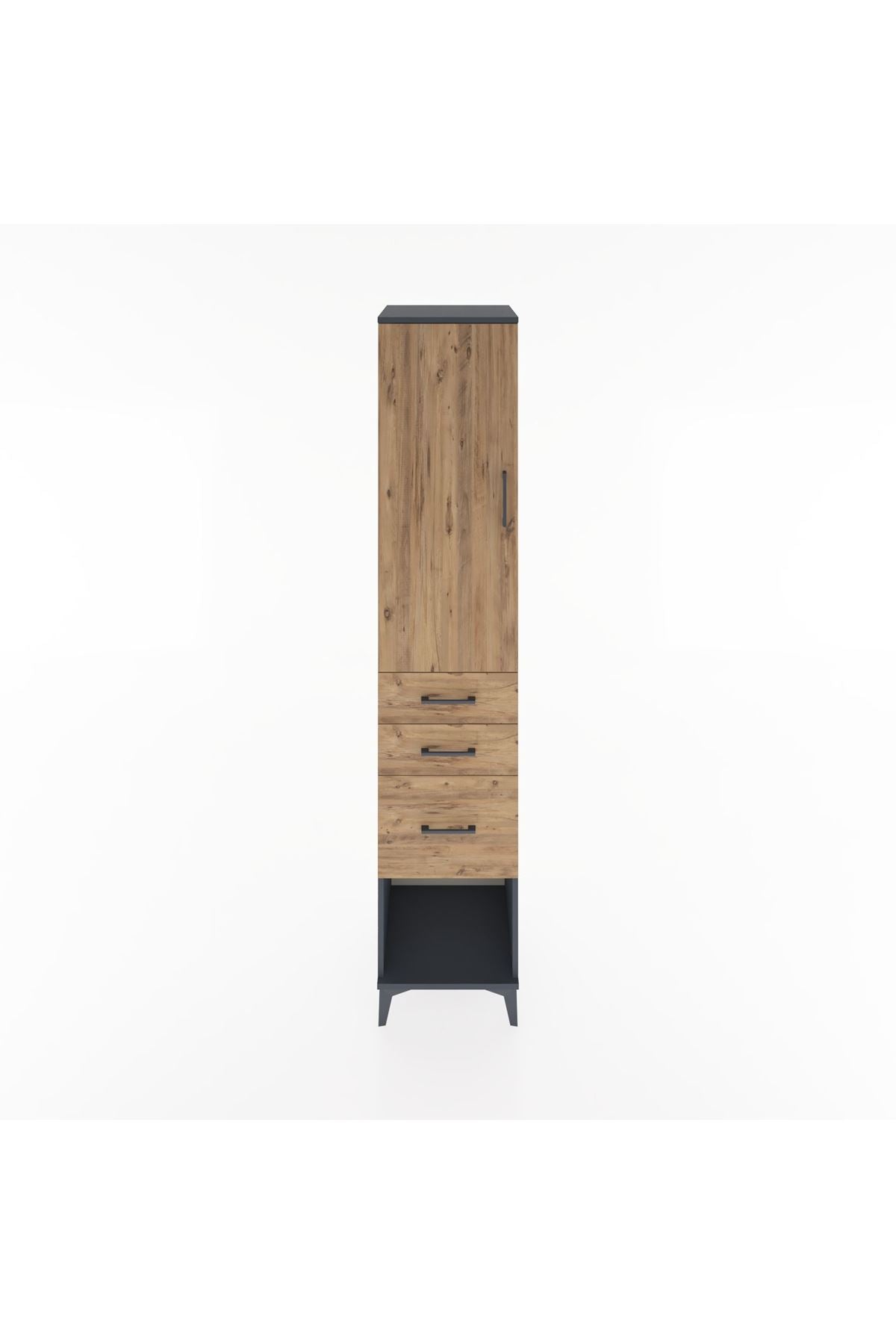 Hyperion Dolap 3 Raflı 3 Çekmeceli Tek Kapaklı 44x44x221 Antrasit-Çam