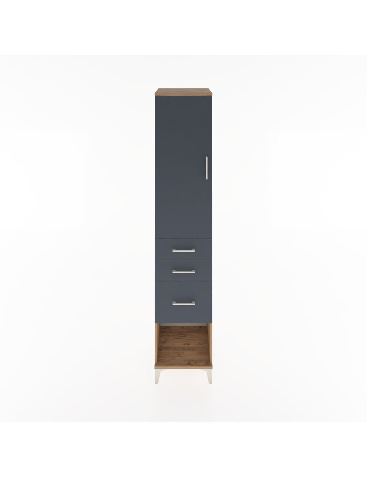 Hyperion Dolap 3 Raflı 3 Çekmeceli Tek Kapaklı 44x44x221 Çam-Antrasit