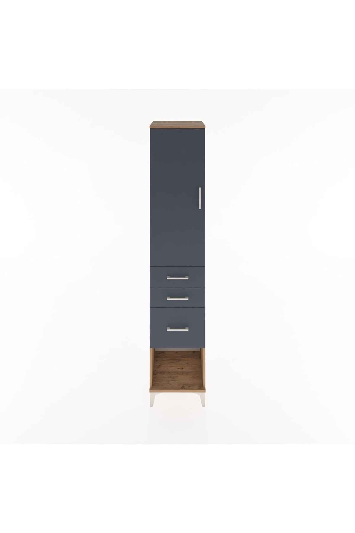 Hyperion Dolap 3 Raflı 3 Çekmeceli Tek Kapaklı 44x44x221 Çam-Antrasit