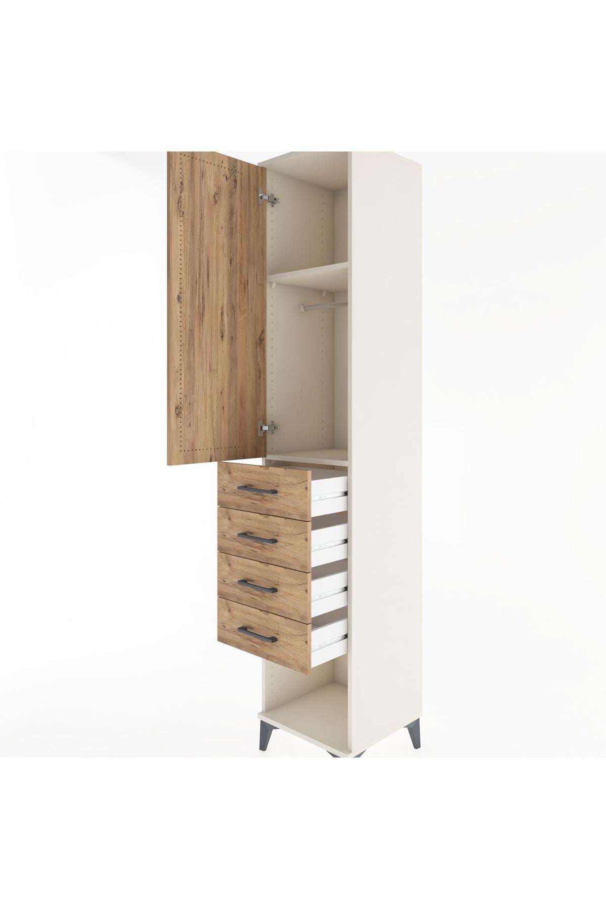 Hyperion Dolap 2 Raflı 4 Çekmeceli Tek Askılı 44x44x221 Aytaşı-Çam