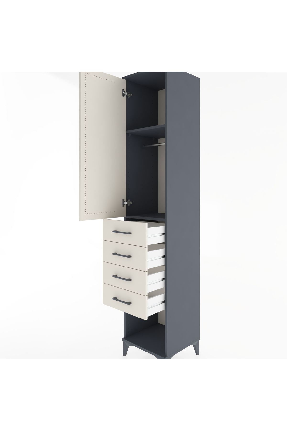 Hyperion Dolap 2 Raflı 4 Çekmeceli Tek Askılı 44x44x221 Antrasit-Aytaşı