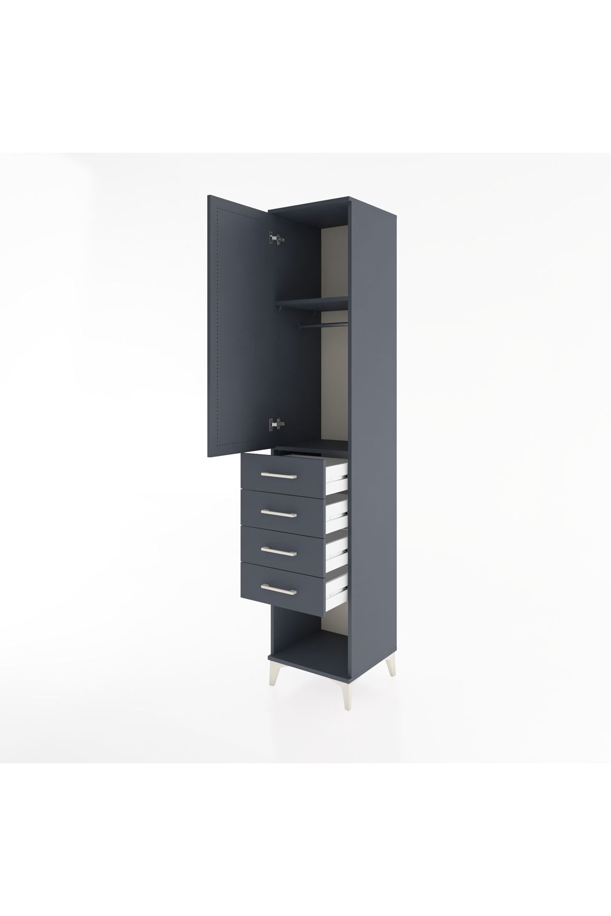 Hyperion Dolap 2 Raflı 4 Çekmeceli Tek Askılı 44x44x221 Antrasit-Antrasit