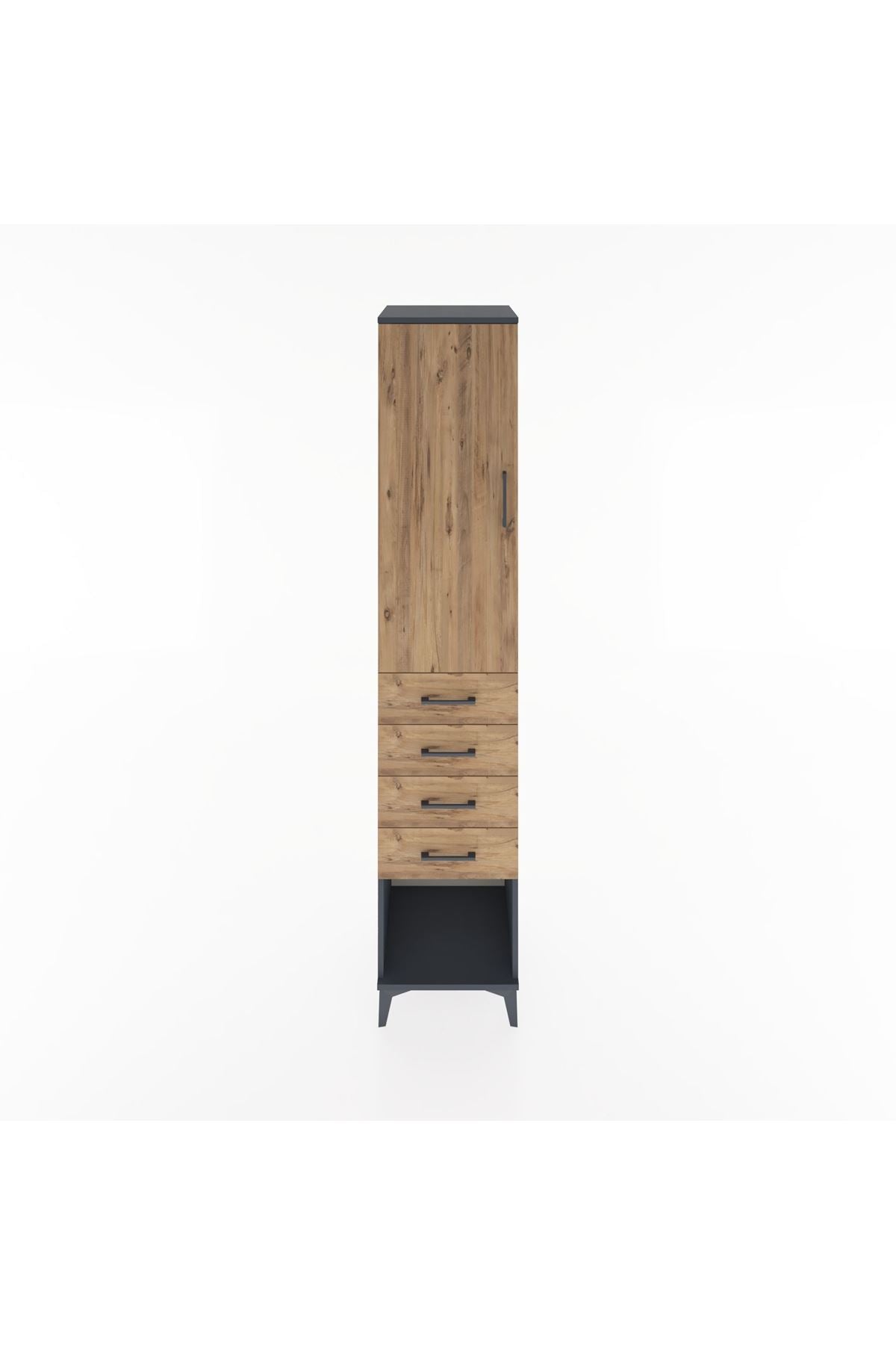 Hyperion Dolap 2 Raflı 4 Çekmeceli Tek Askılı 44x44x221 Antrasit-Çam