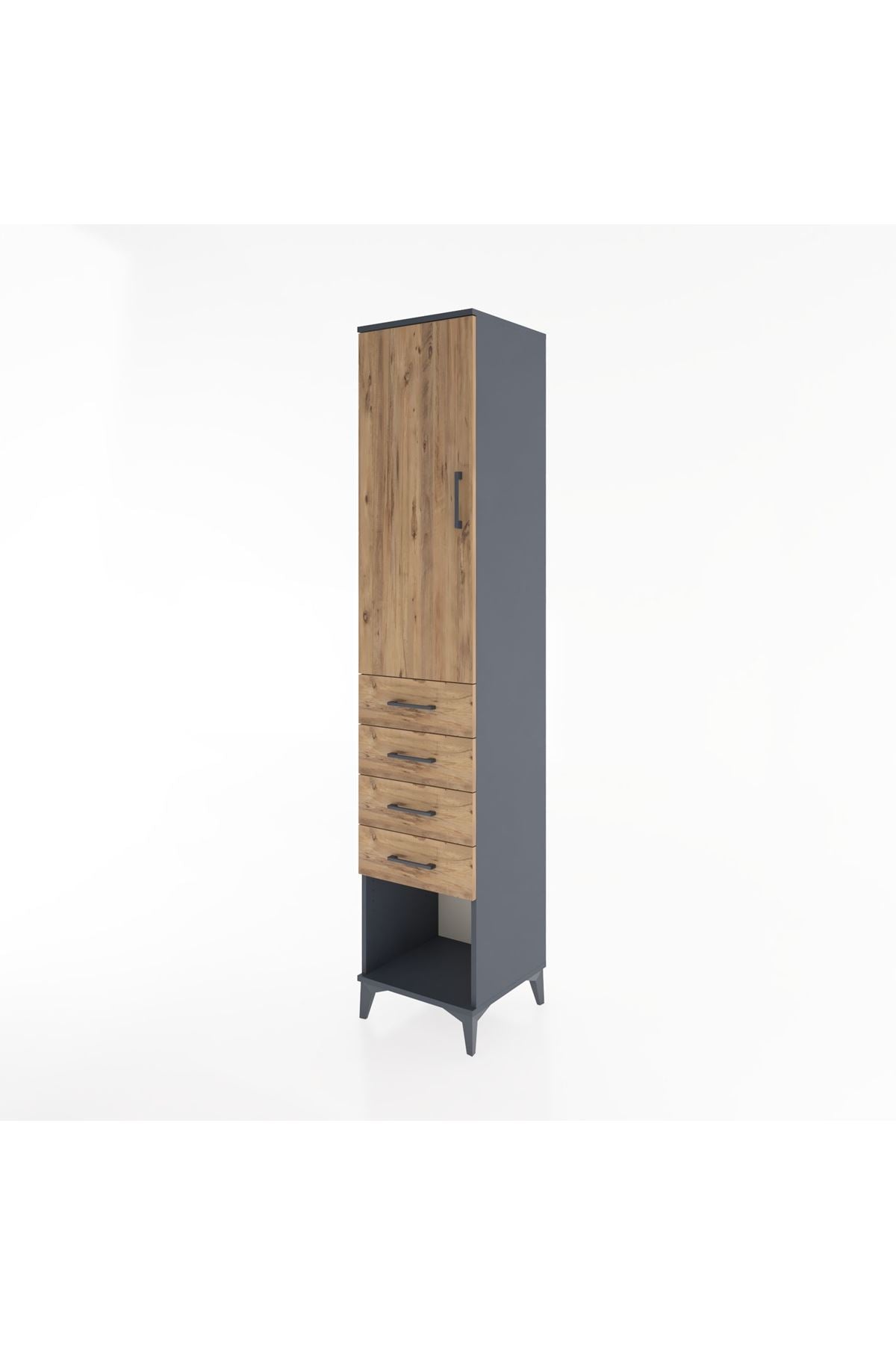 Hyperion Dolap 2 Raflı 4 Çekmeceli Tek Askılı 44x44x221 Antrasit-Çam