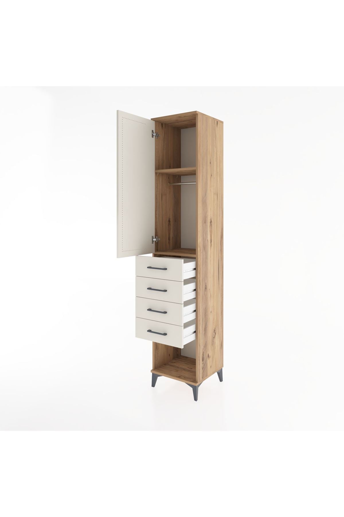 Hyperion Dolap 2 Raflı 4 Çekmeceli Tek Askılı 44x44x221 Çam-Aytaşı