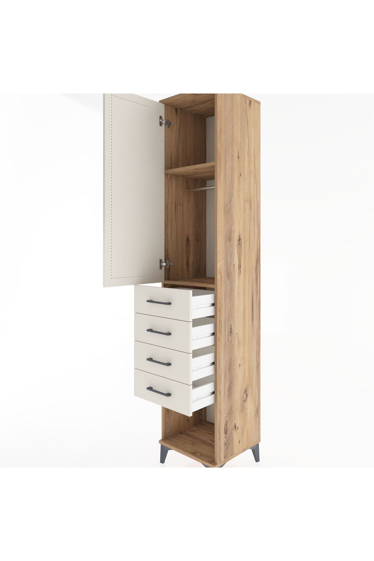 Hyperion Dolap 2 Raflı 4 Çekmeceli Tek Askılı 44x44x221 Çam-Aytaşı