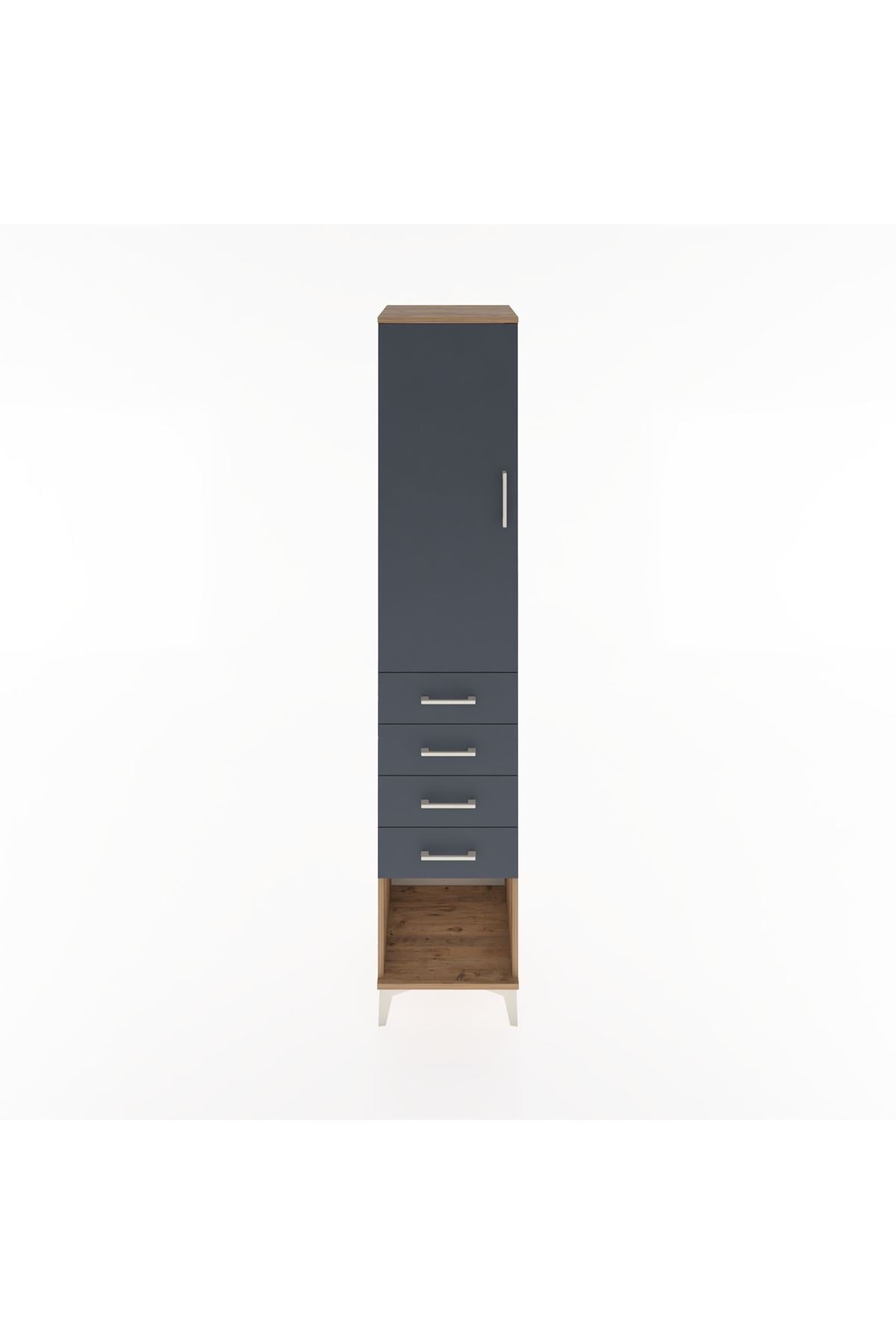 Hyperion Dolap 2 Raflı 4 Çekmeceli Tek Askılı 44x44x221 Çam-Antrasit