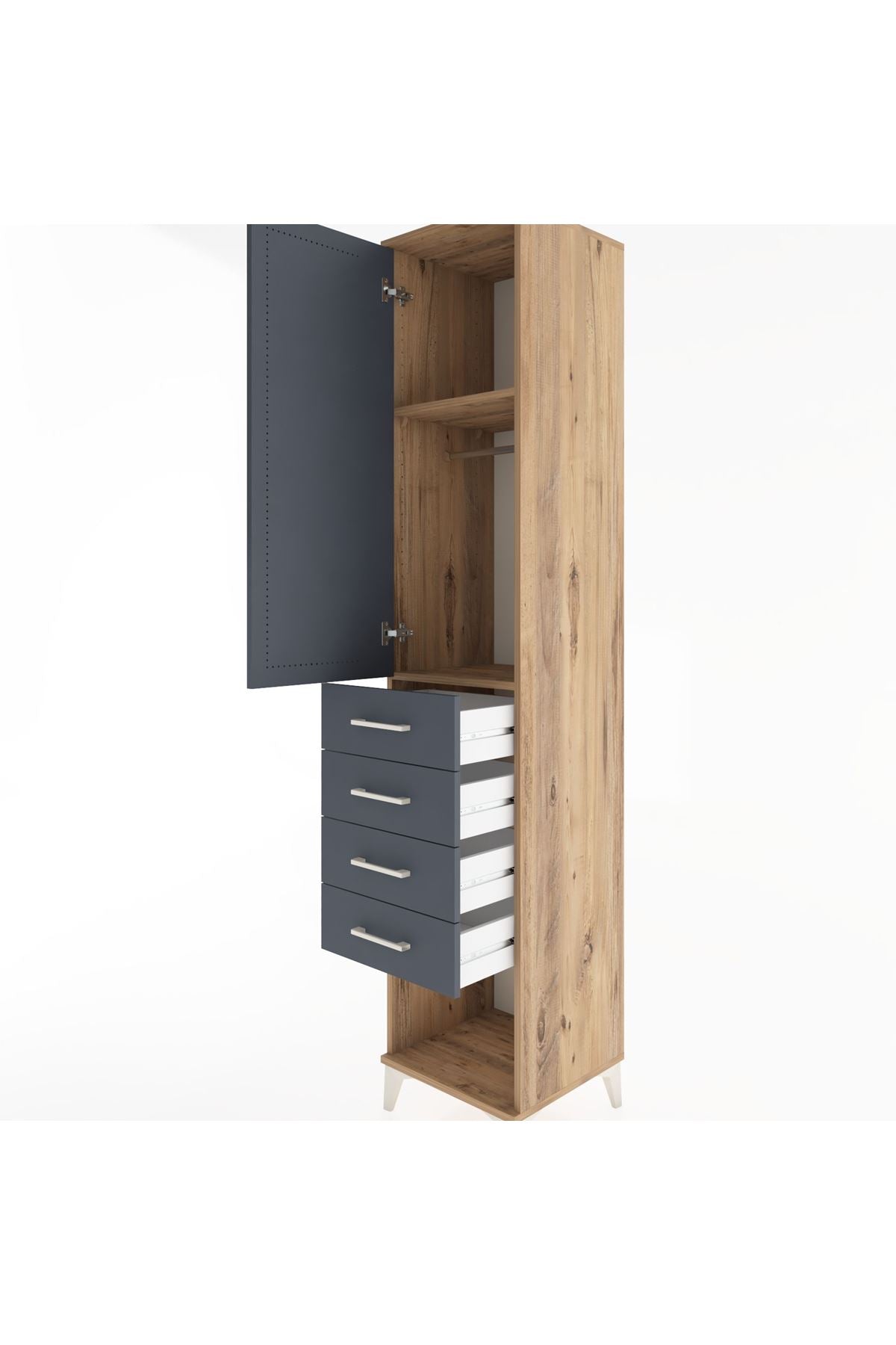 Hyperion Dolap 2 Raflı 4 Çekmeceli Tek Askılı 44x44x221 Çam-Antrasit