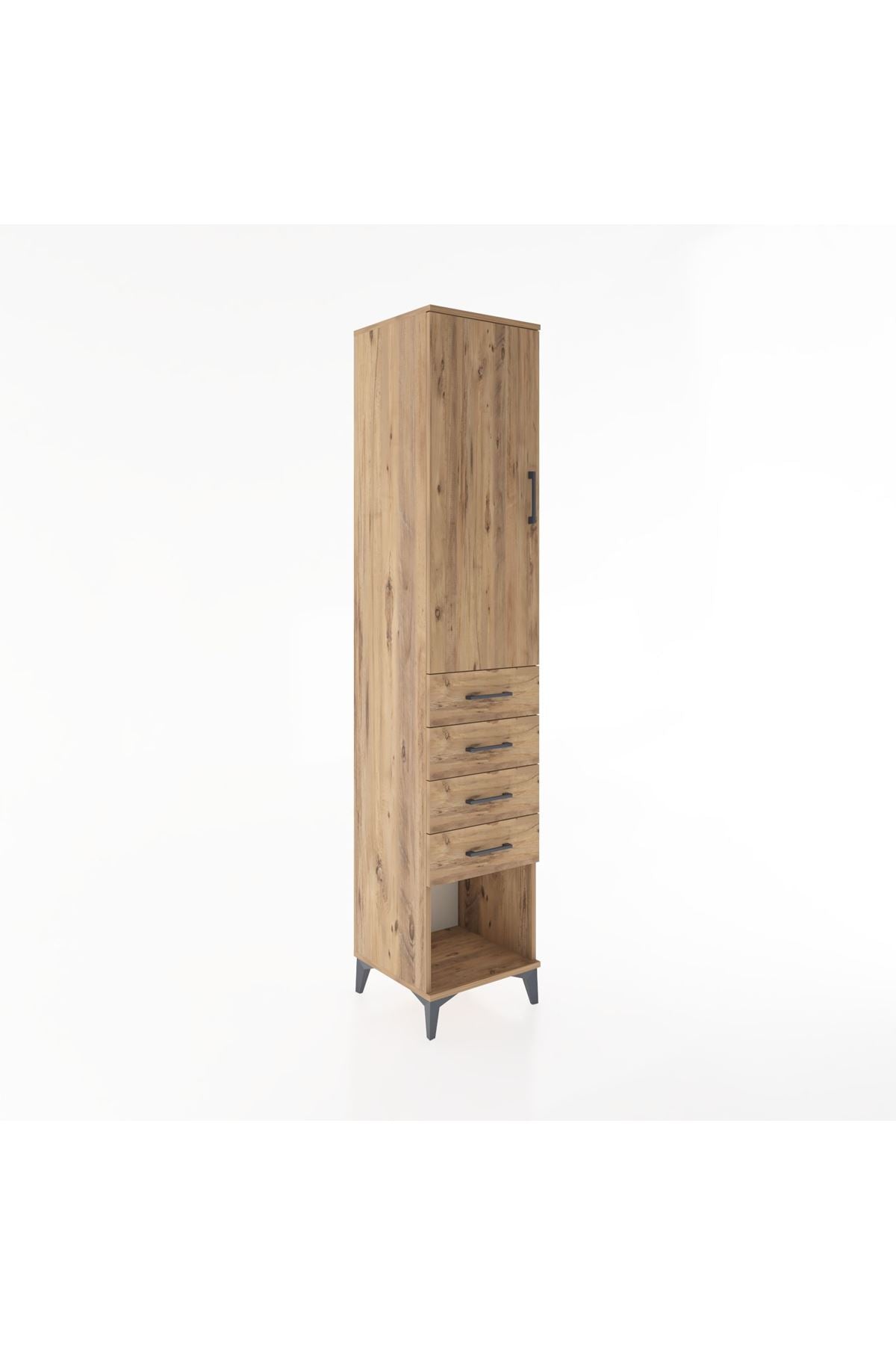 Hyperion Dolap 2 Raflı 4 Çekmeceli Tek Askılı 44x44x221 Çam-Çam