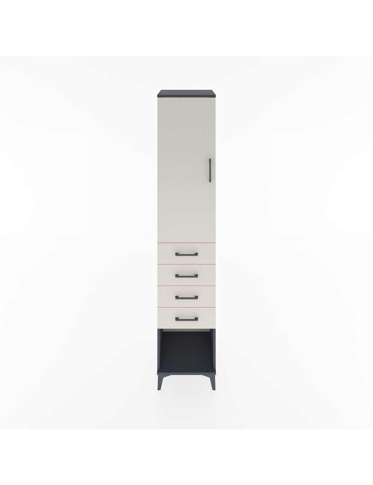 Hyperion Dolap 3 Raflı 4 Çekmeceli Tek Kapaklı 44x44x221 Antrasit-Aytaşı