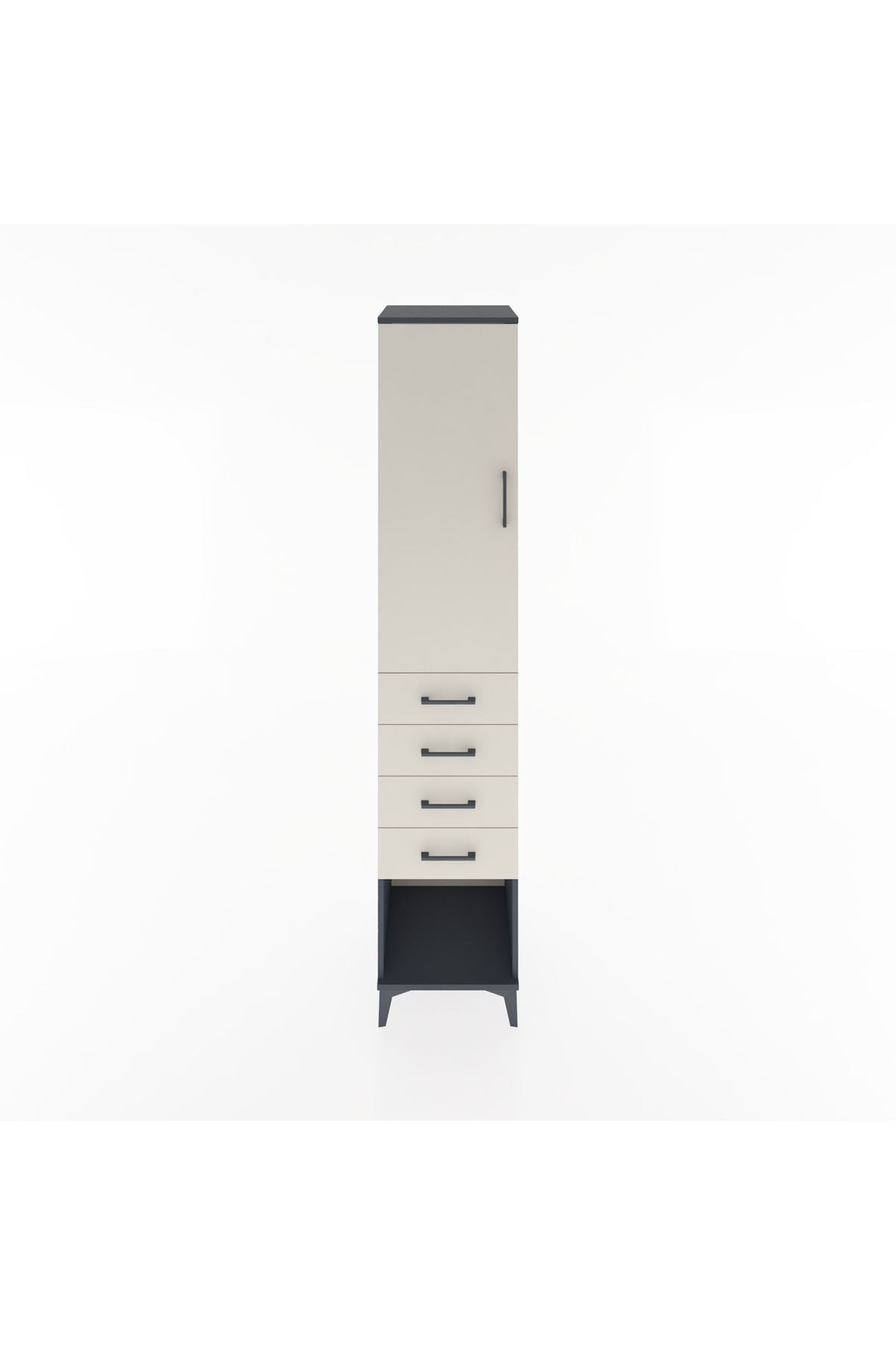 Hyperion Dolap 3 Raflı 4 Çekmeceli Tek Kapaklı 44x44x221 Antrasit-Aytaşı