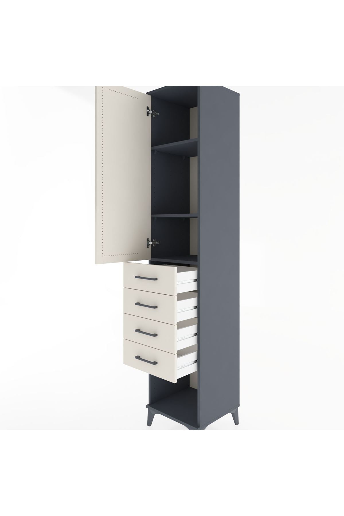 Hyperion Dolap 3 Raflı 4 Çekmeceli Tek Kapaklı 44x44x221 Antrasit-Aytaşı