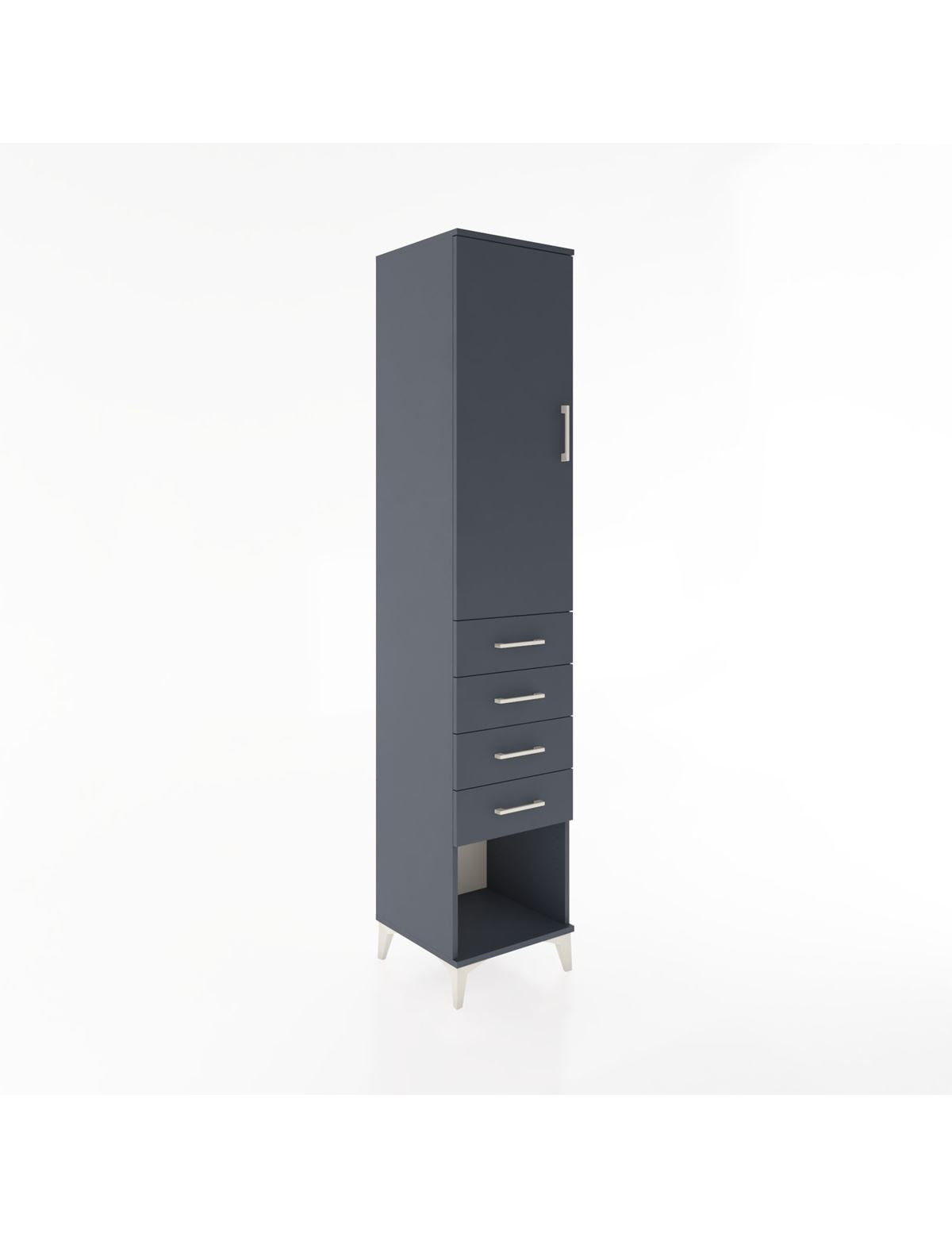 Hyperion Dolap 3 Raflı 4 Çekmeceli Tek Kapaklı 44x44x221 Antrasit-Antrasit