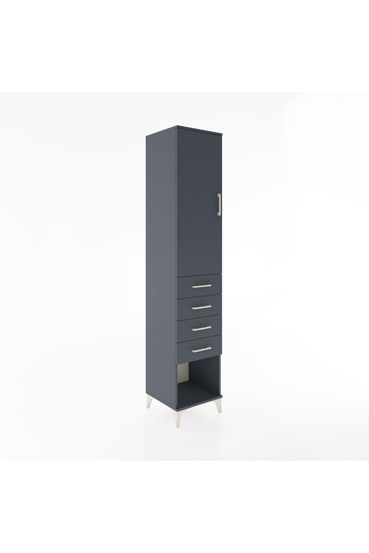 Hyperion Dolap 3 Raflı 4 Çekmeceli Tek Kapaklı 44x44x221 Antrasit-Antrasit