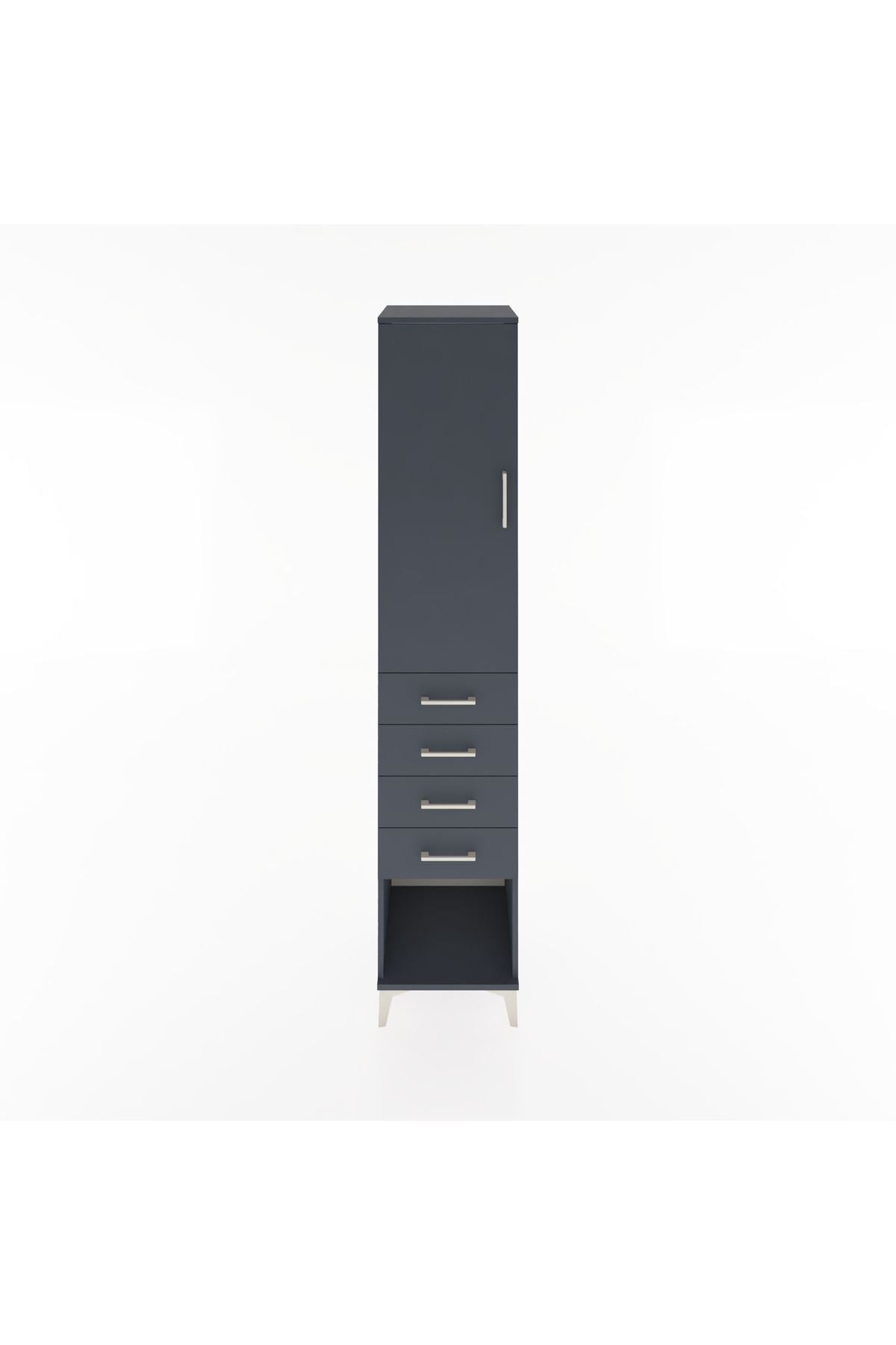 Hyperion Dolap 3 Raflı 4 Çekmeceli Tek Kapaklı 44x44x221 Antrasit-Antrasit