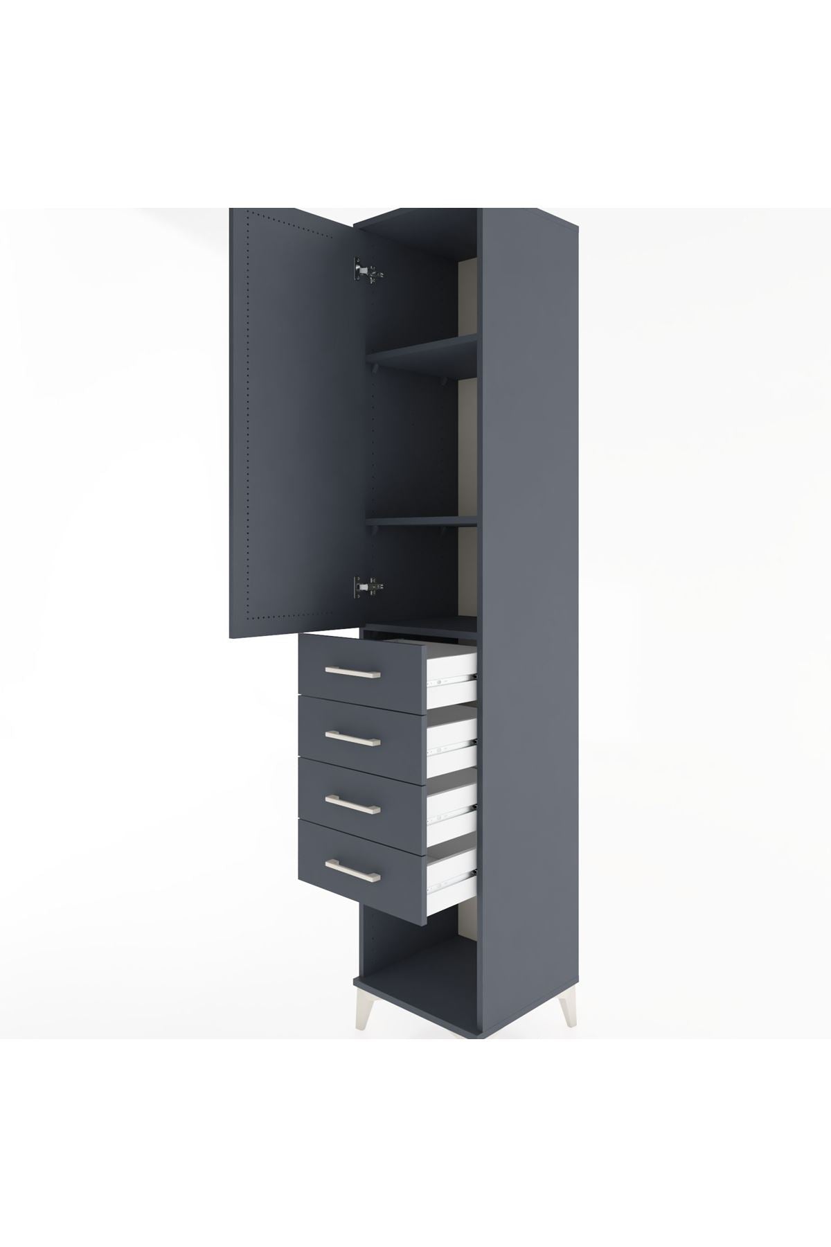 Hyperion Dolap 3 Raflı 4 Çekmeceli Tek Kapaklı 44x44x221 Antrasit-Antrasit