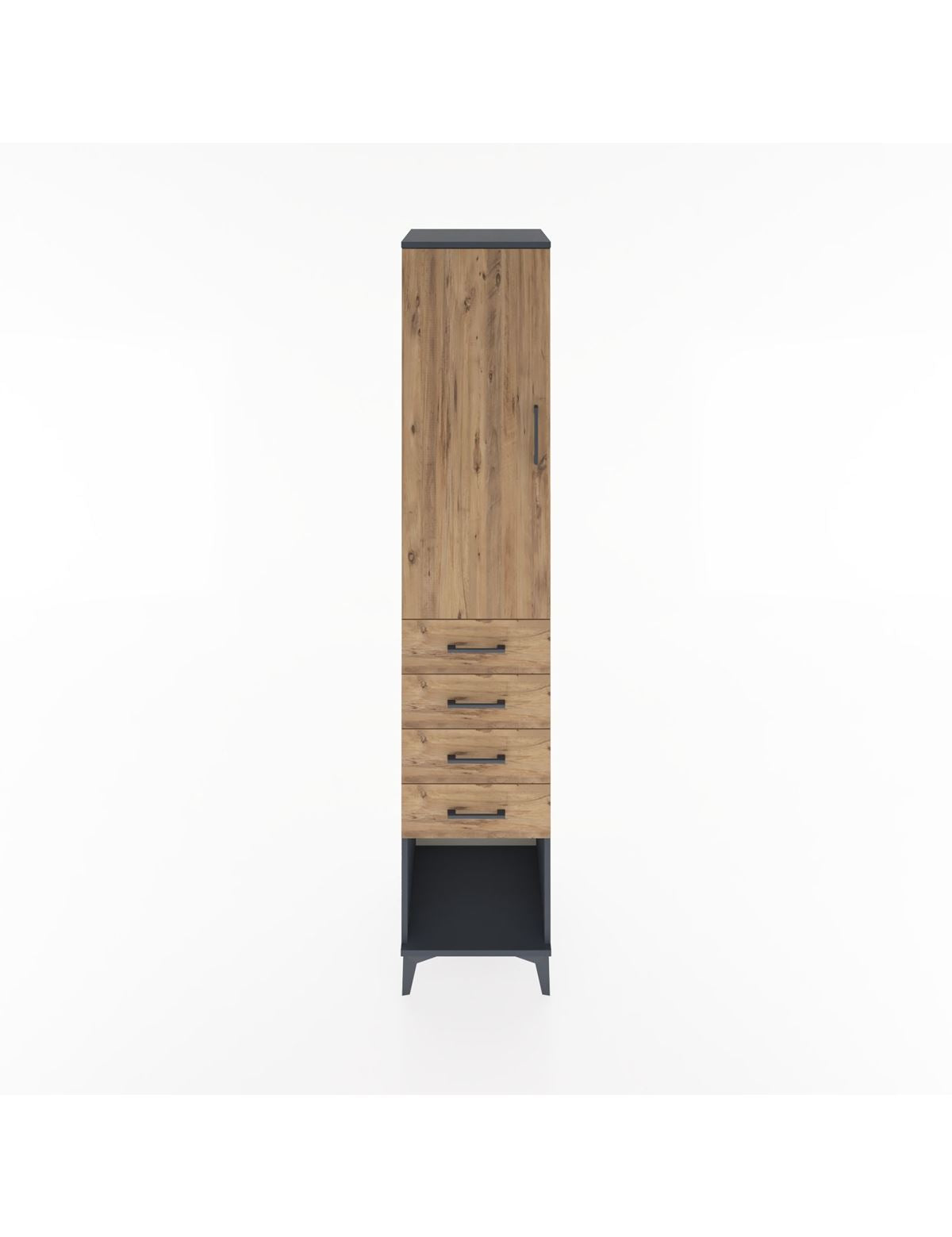 Hyperion Dolap 3 Raflı 4 Çekmeceli Tek Kapaklı 44x44x221 Antrasit-Çam