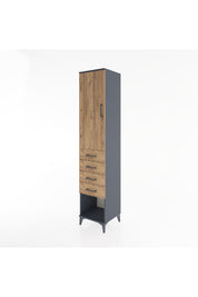 Hyperion Dolap 3 Raflı 4 Çekmeceli Tek Kapaklı 44x44x221 Antrasit-Çam