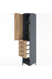 Hyperion Dolap 3 Raflı 4 Çekmeceli Tek Kapaklı 44x44x221 Antrasit-Çam