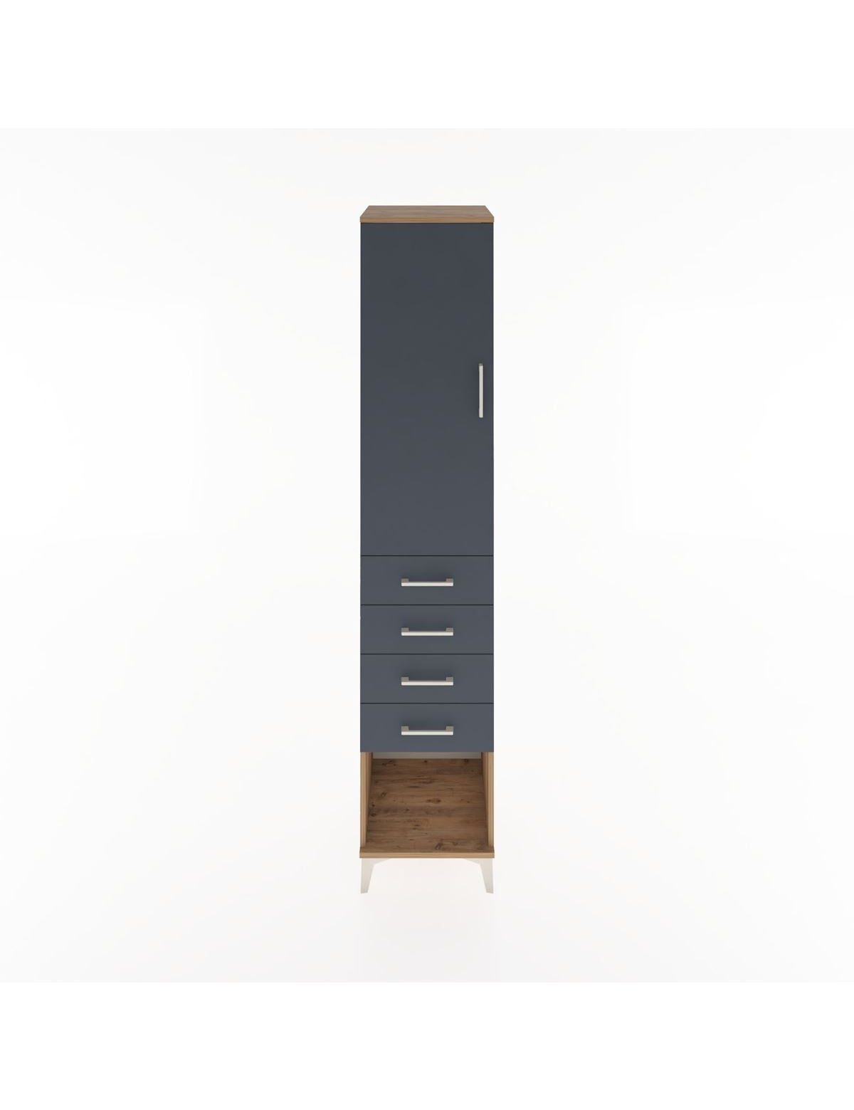 Hyperion Dolap 3 Raflı 4 Çekmeceli Tek Kapaklı 44x44x221 Çam-Antrasit