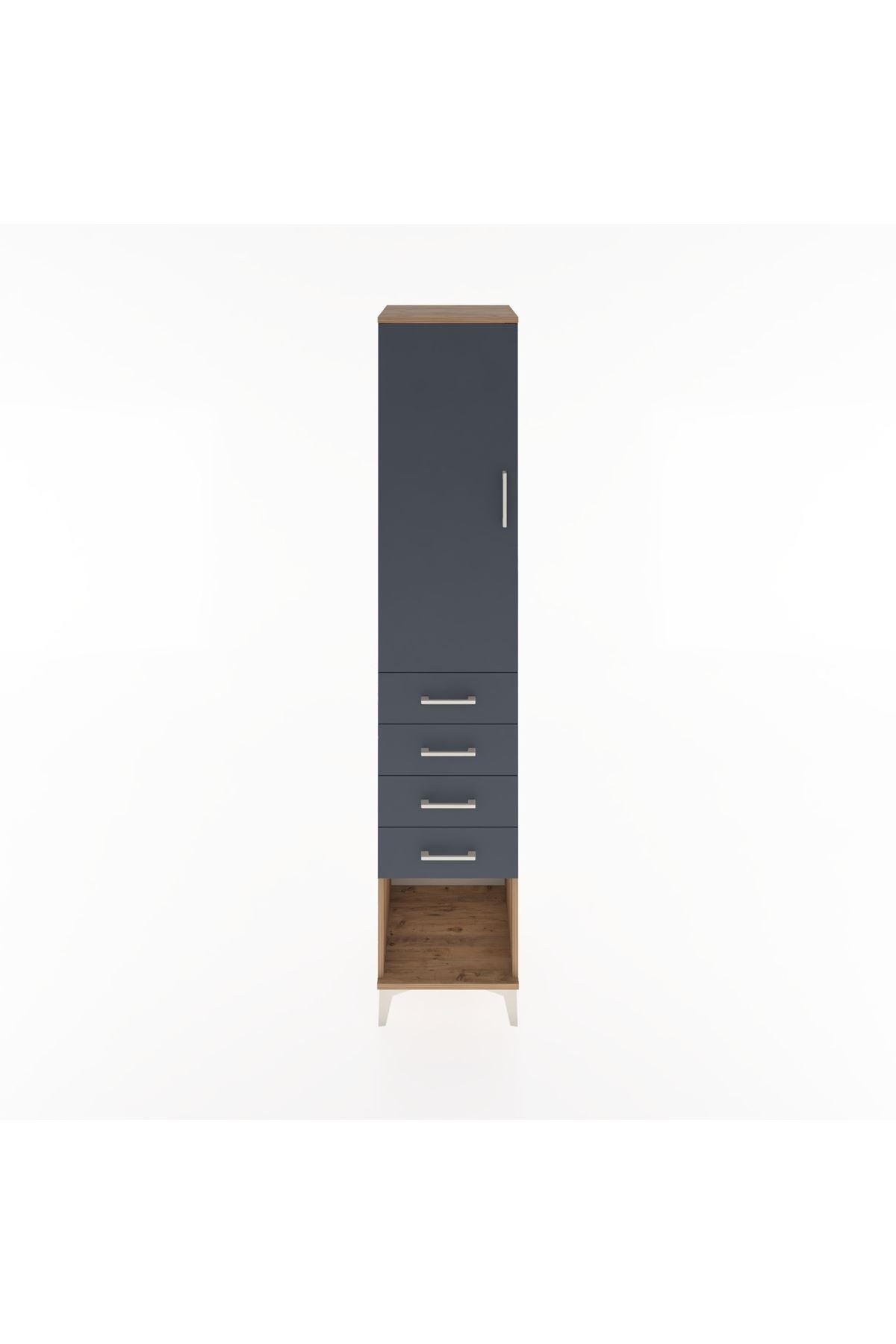 Hyperion Dolap 3 Raflı 4 Çekmeceli Tek Kapaklı 44x44x221 Çam-Antrasit