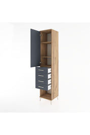 Hyperion Dolap 3 Raflı 4 Çekmeceli Tek Kapaklı 44x44x221 Çam-Antrasit