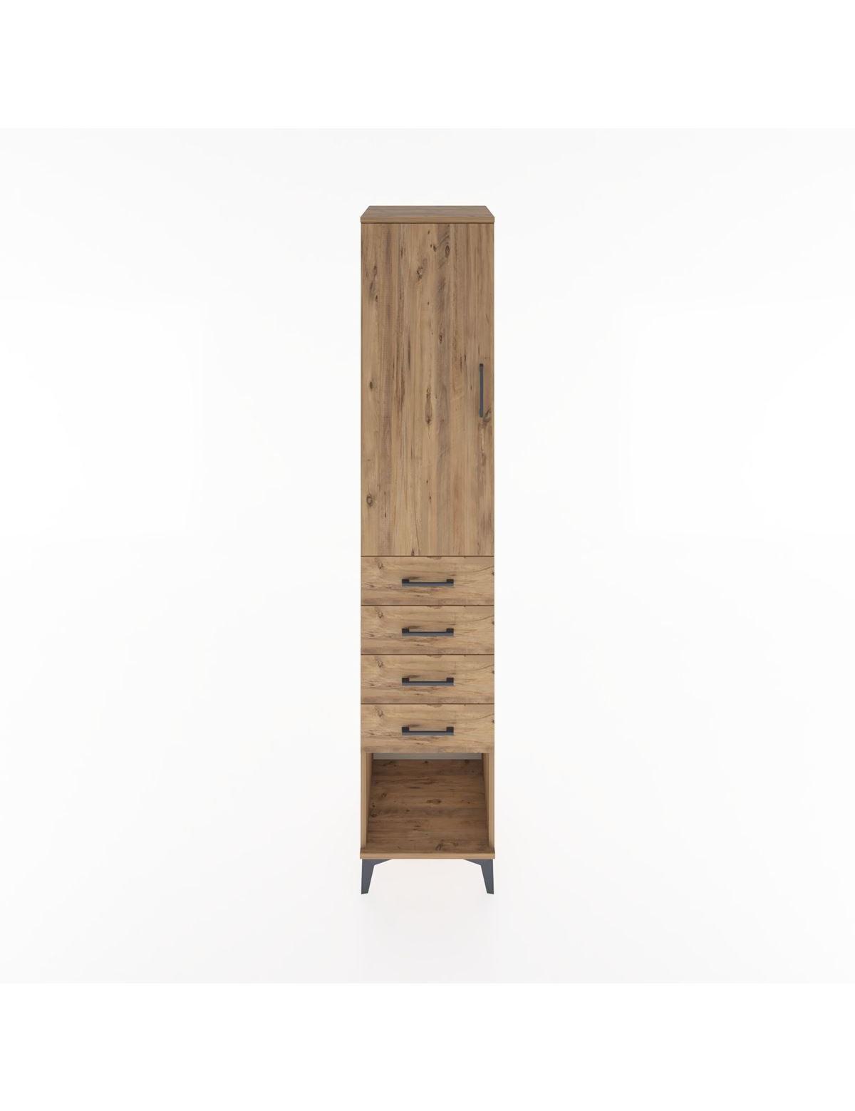 Hyperion Dolap 3 Raflı 4 Çekmeceli Tek Kapaklı 44x44x221 Çam-Çam