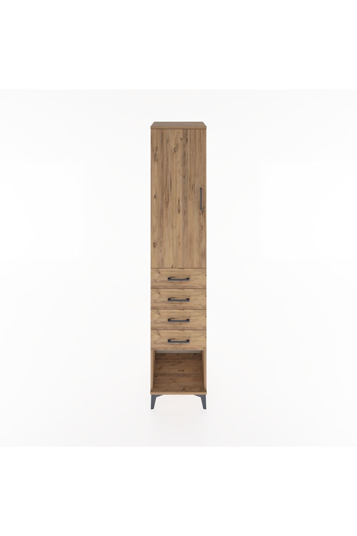 Hyperion Dolap 3 Raflı 4 Çekmeceli Tek Kapaklı 44x44x221 Çam-Çam