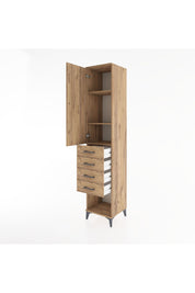 Hyperion Dolap 3 Raflı 4 Çekmeceli Tek Kapaklı 44x44x221 Çam-Çam