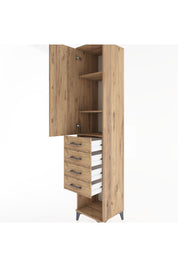 Hyperion Dolap 3 Raflı 4 Çekmeceli Tek Kapaklı 44x44x221 Çam-Çam