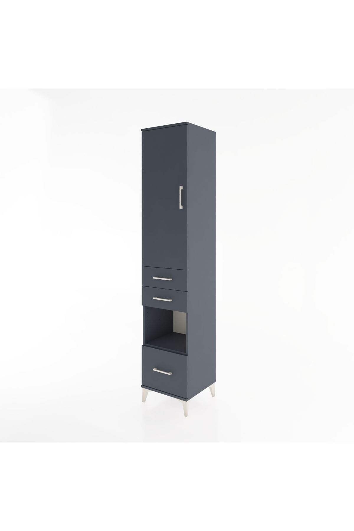 Hyperion Dolap 3 Raflı 3 Çekmeceli Tek Askılı 44x44x221 Antrasit-Antrasit