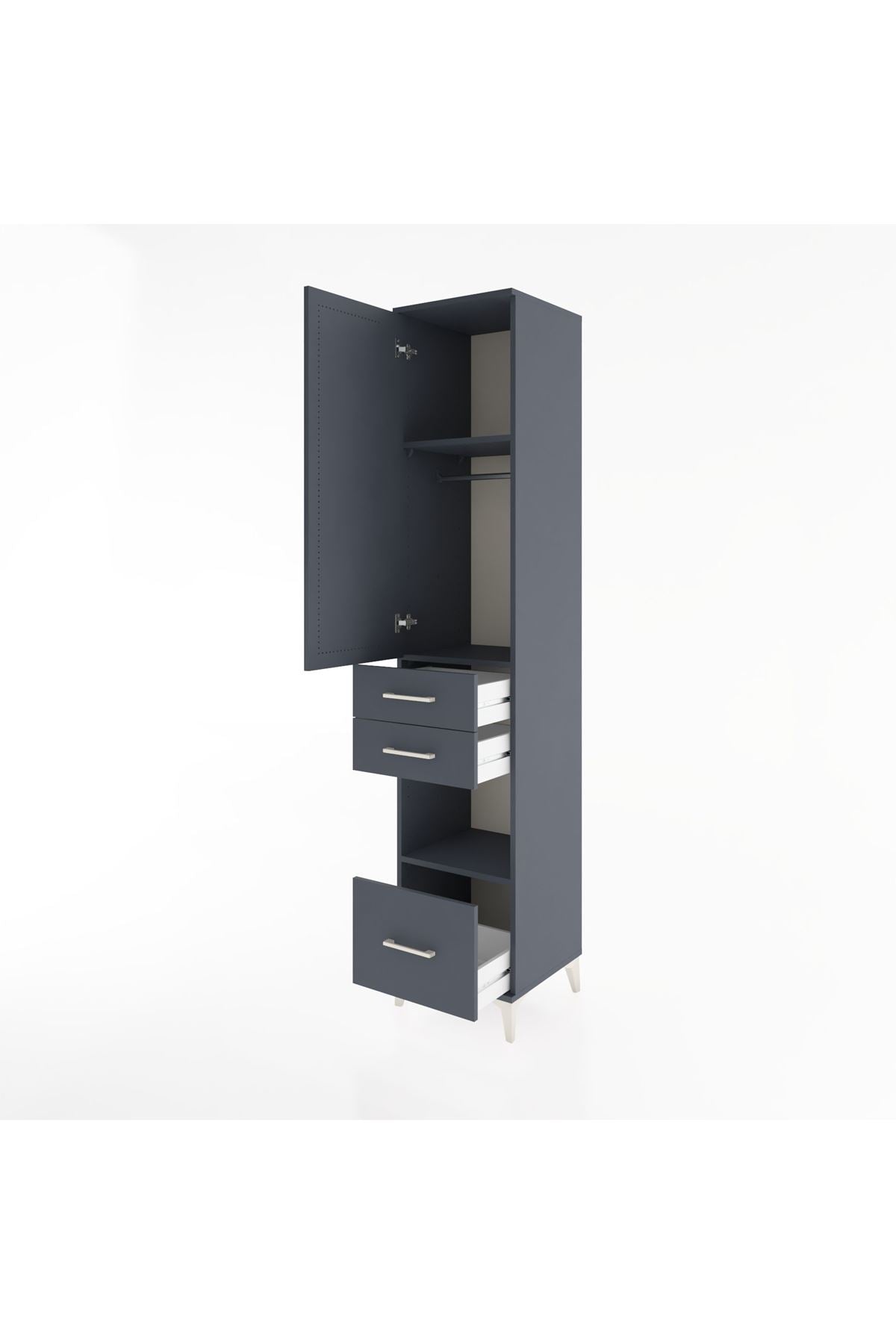 Hyperion Dolap 3 Raflı 3 Çekmeceli Tek Askılı 44x44x221 Antrasit-Antrasit