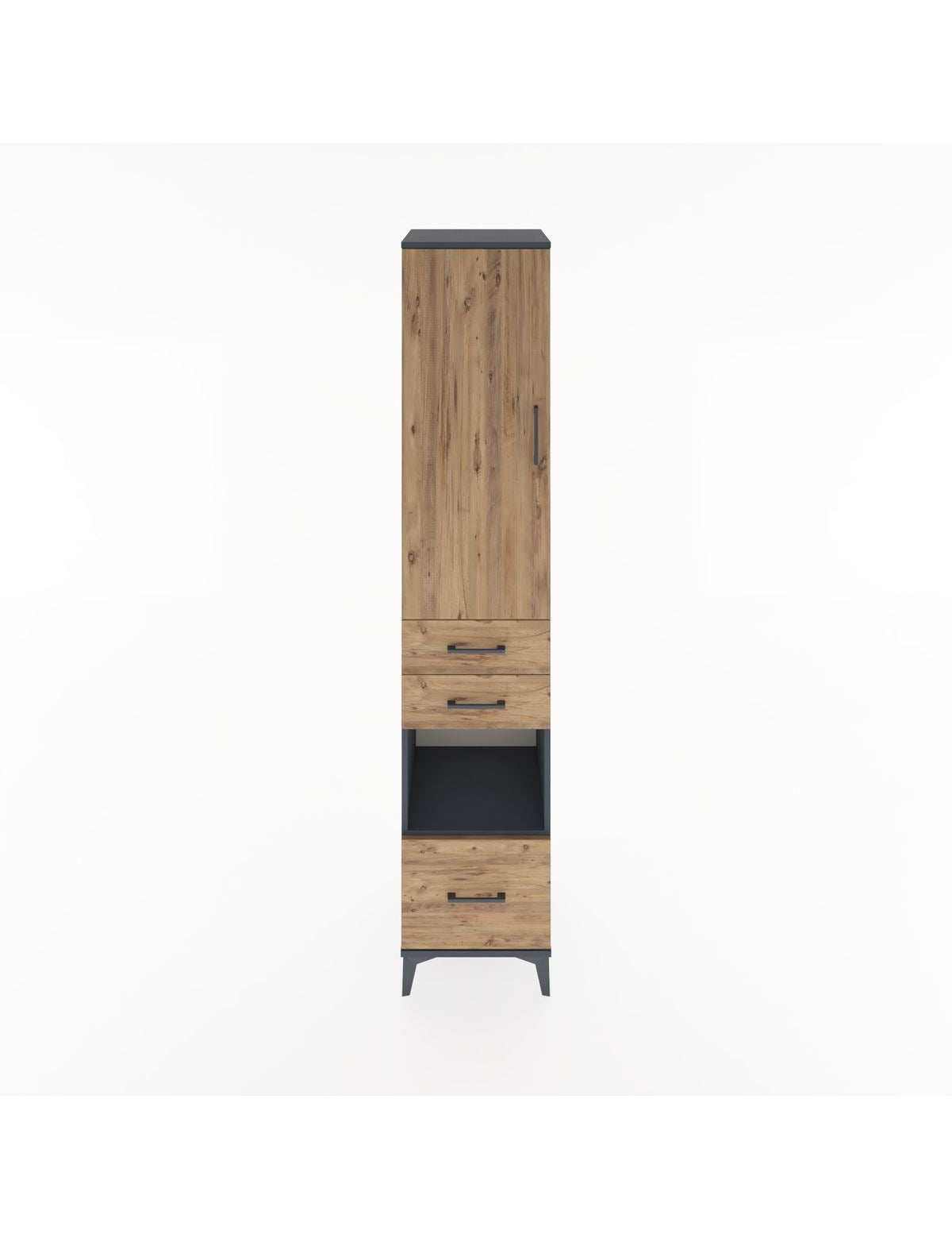 Hyperion Dolap 3 Raflı 3 Çekmeceli Tek Askılı 44x44x221 Antrasit-Çam