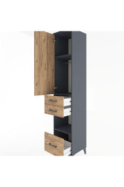 Hyperion Dolap 3 Raflı 3 Çekmeceli Tek Askılı 44x44x221 Antrasit-Çam