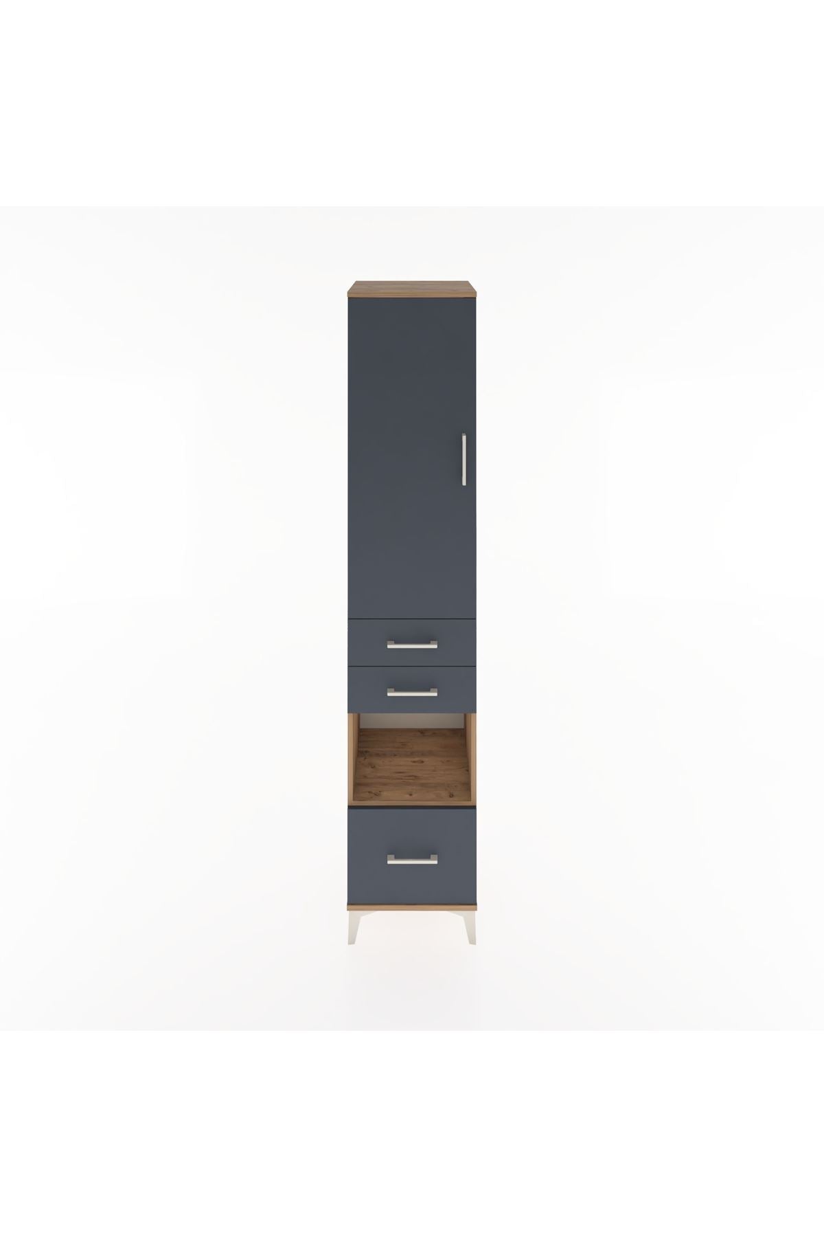 Hyperion Dolap 3 Raflı 3 Çekmeceli Tek Askılı 44x44x221 Çam-Antrasit