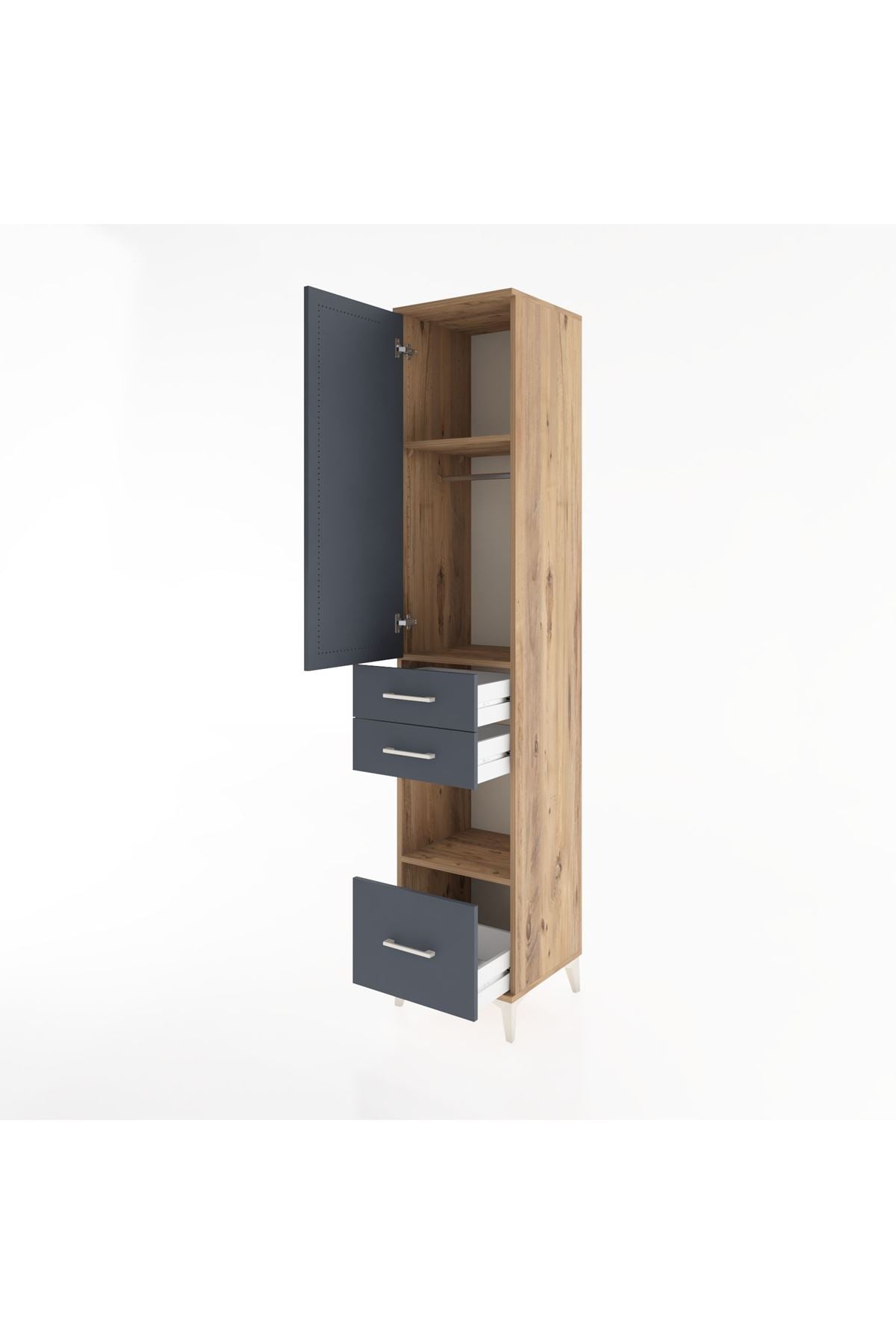Hyperion Dolap 3 Raflı 3 Çekmeceli Tek Askılı 44x44x221 Çam-Antrasit