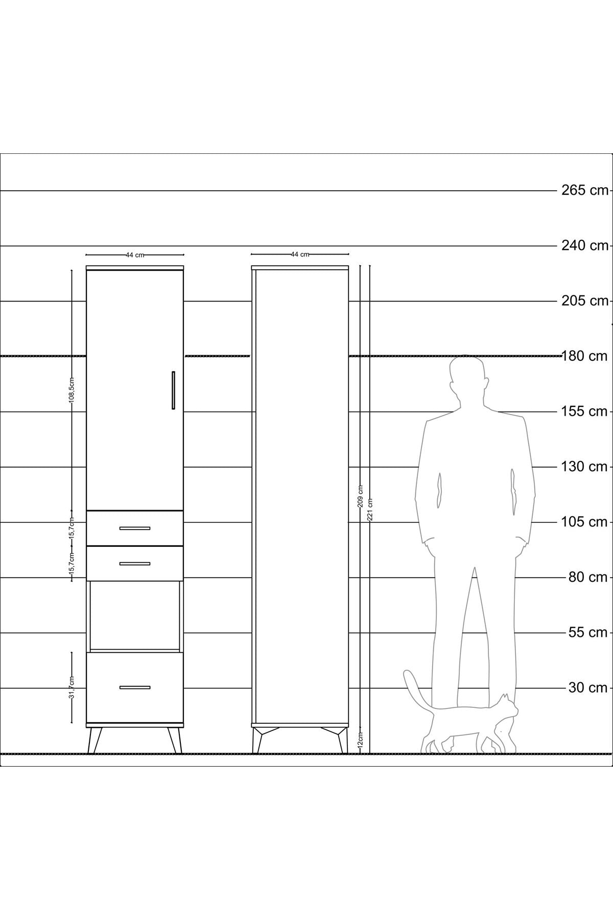 Hyperion Dolap 3 Raflı 3 Çekmeceli Tek Askılı 44x44x221 - S61M161V8B