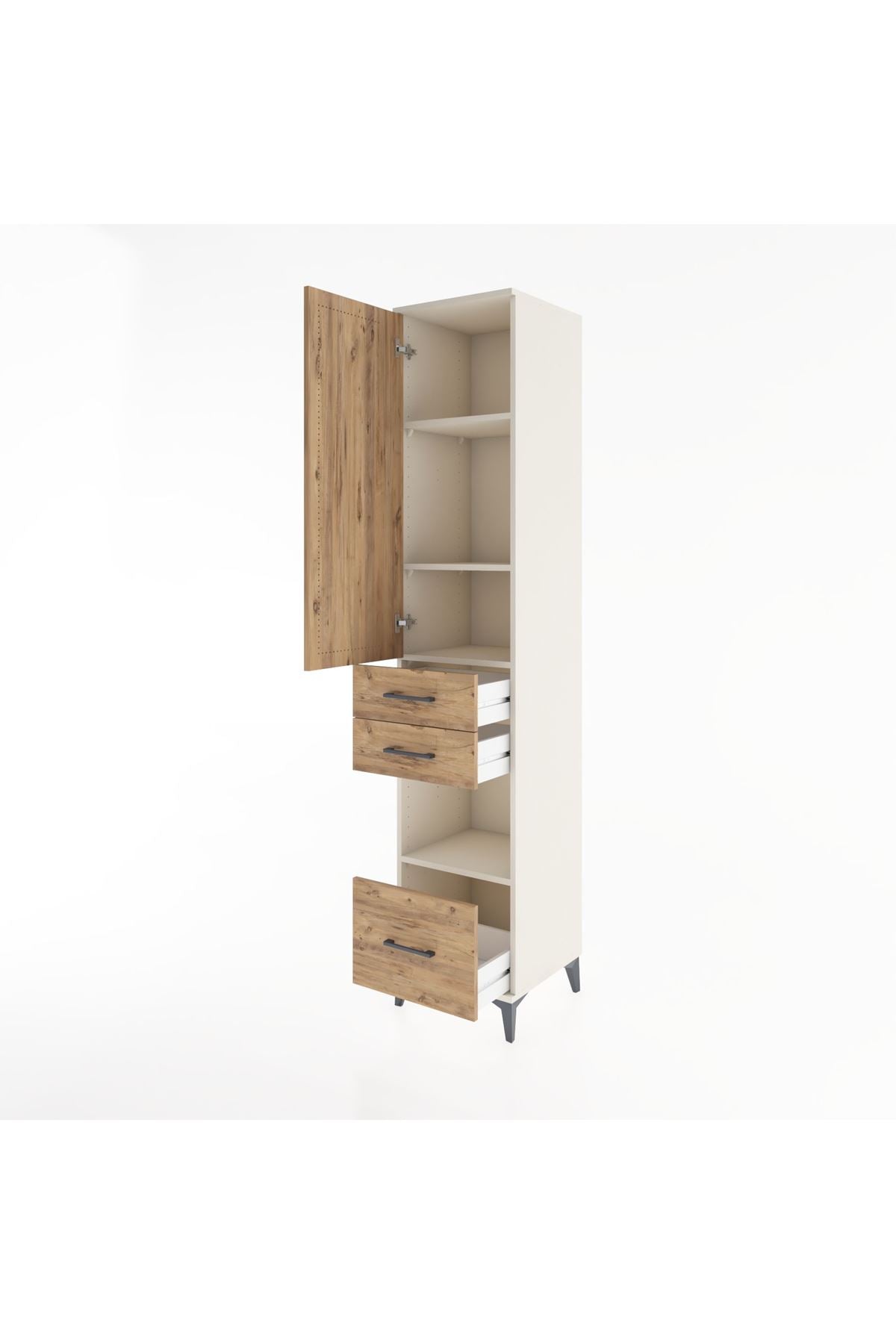 Hyperion Dolap 4 Raflı 3 Çekmeceli Tek Kapaklı 44x44x221 Aytaşı-Çam