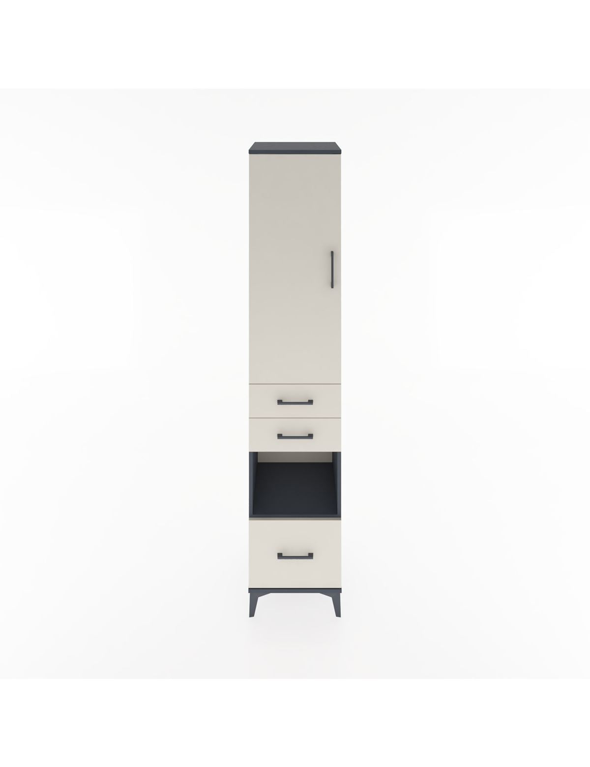 Hyperion Dolap 4 Raflı 3 Çekmeceli Tek Kapaklı 44x44x221 Antrasit-Aytaşı