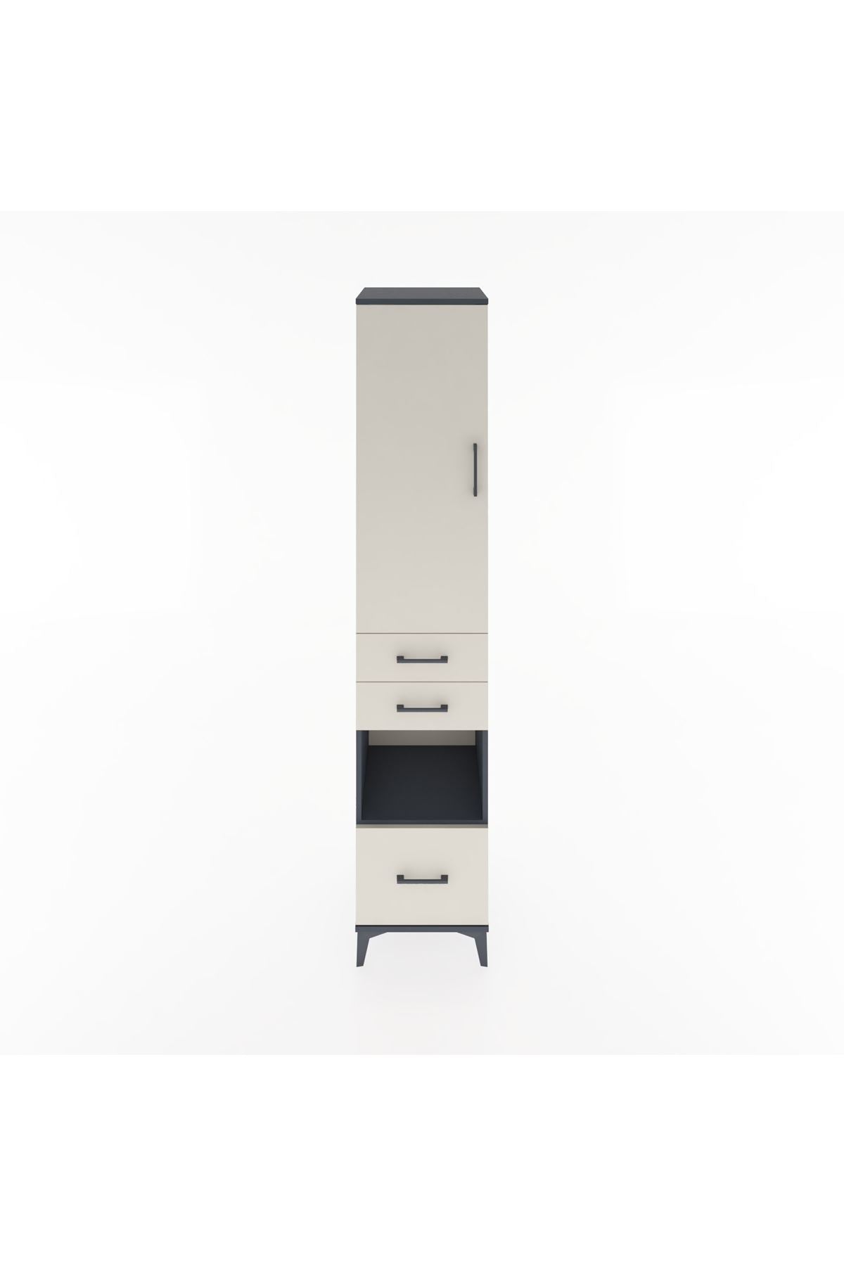 Hyperion Dolap 4 Raflı 3 Çekmeceli Tek Kapaklı 44x44x221 Antrasit-Aytaşı