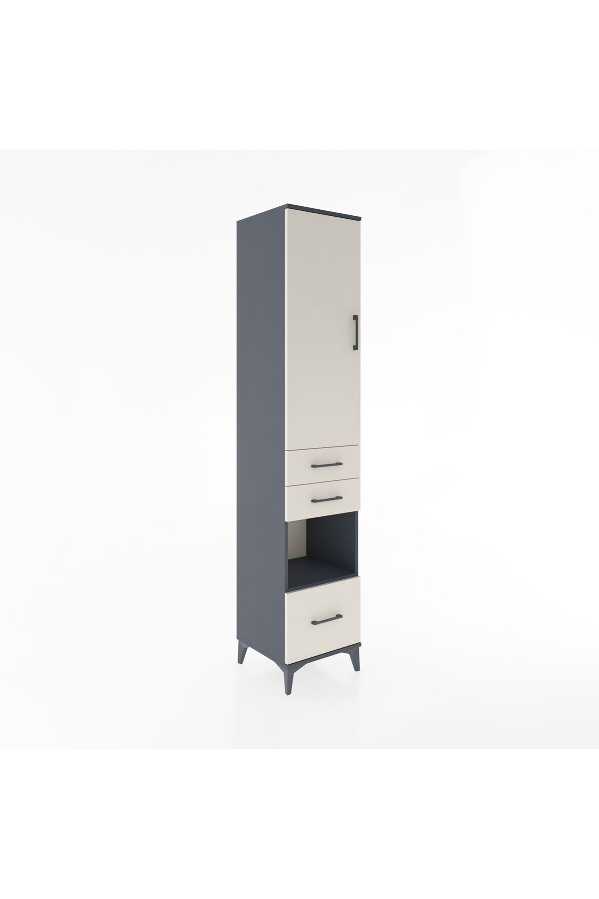 Hyperion Dolap 4 Raflı 3 Çekmeceli Tek Kapaklı 44x44x221 Antrasit-Aytaşı