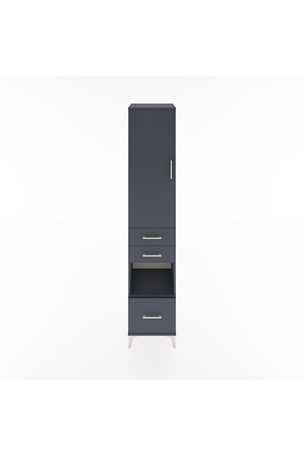 Hyperion Dolap 4 Raflı 3 Çekmeceli Tek Kapaklı 44x44x221 Antrasit-Antrasit