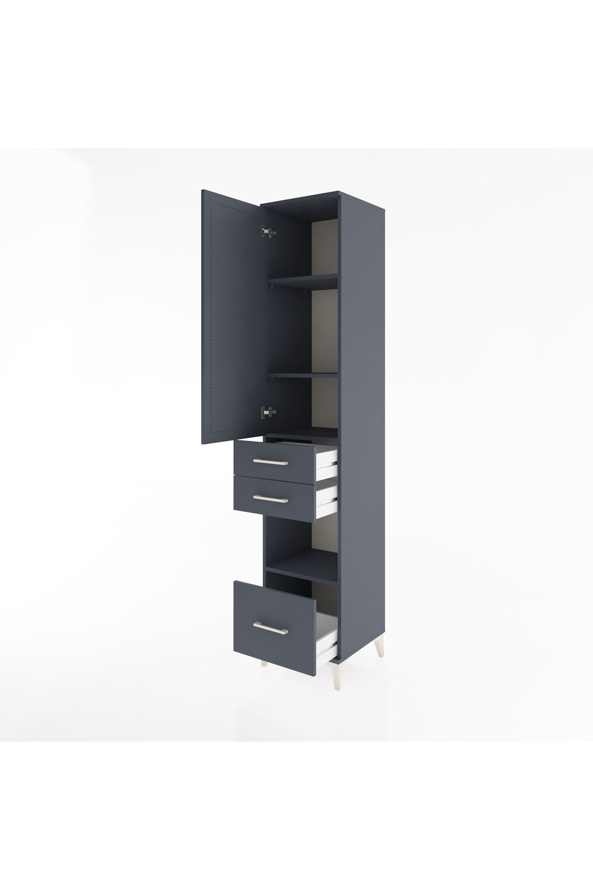 Hyperion Dolap 4 Raflı 3 Çekmeceli Tek Kapaklı 44x44x221 Antrasit-Antrasit