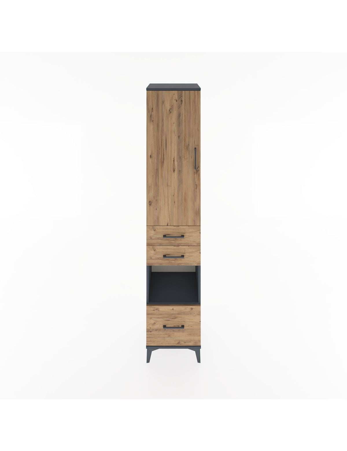 Hyperion Dolap 4 Raflı 3 Çekmeceli Tek Kapaklı 44x44x221 Antrasit-Çam