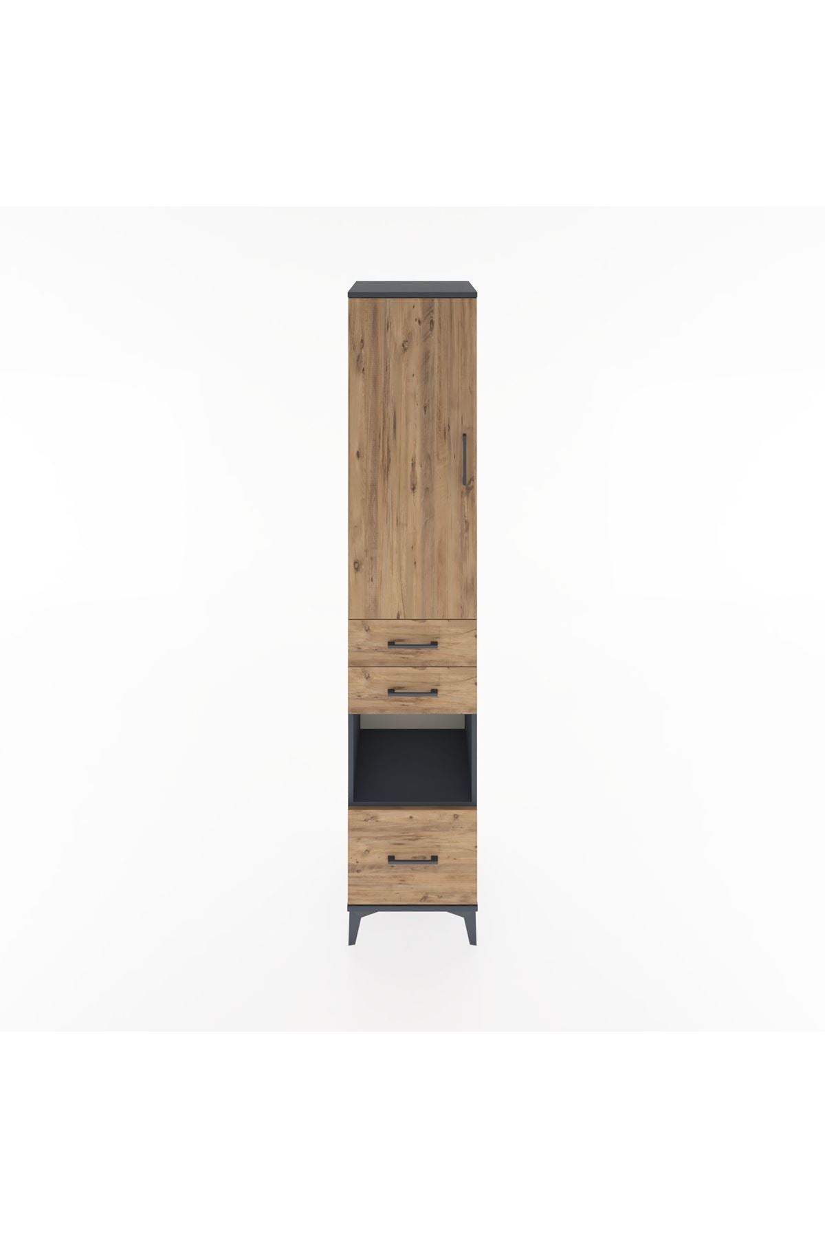 Hyperion Dolap 4 Raflı 3 Çekmeceli Tek Kapaklı 44x44x221 Antrasit-Çam