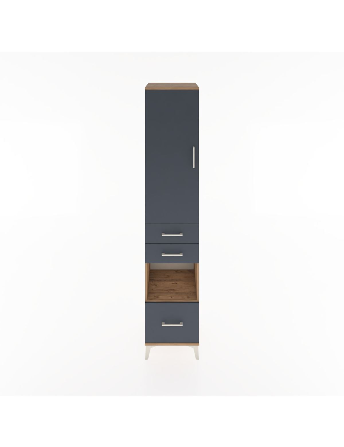 Hyperion Dolap 4 Raflı 3 Çekmeceli Tek Kapaklı 44x44x221 Çam-Antrasit